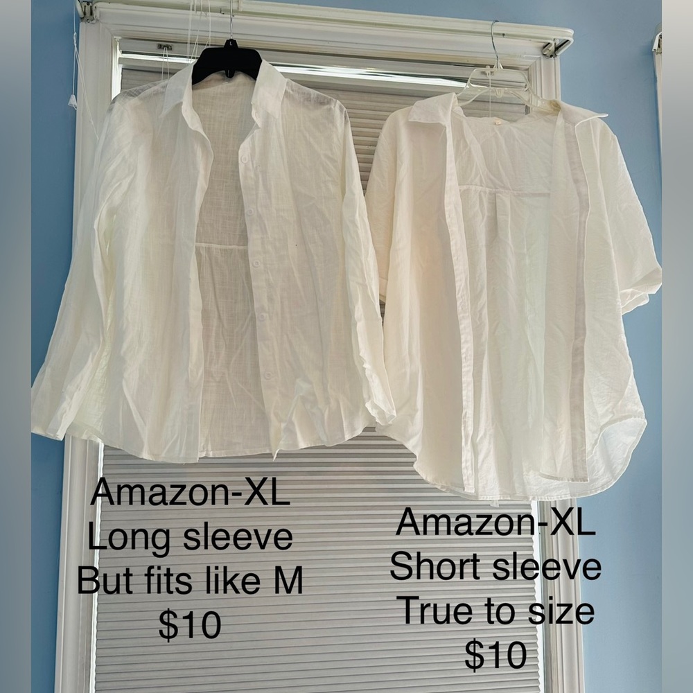 Women’s white button down coverup , size XL and M- Amazon